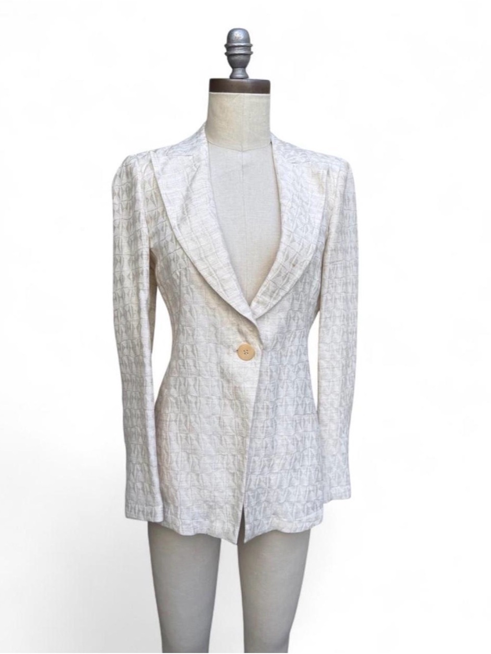 Armani Collezioni geometric weave silk blend blazer in cream quiet luxury size 4